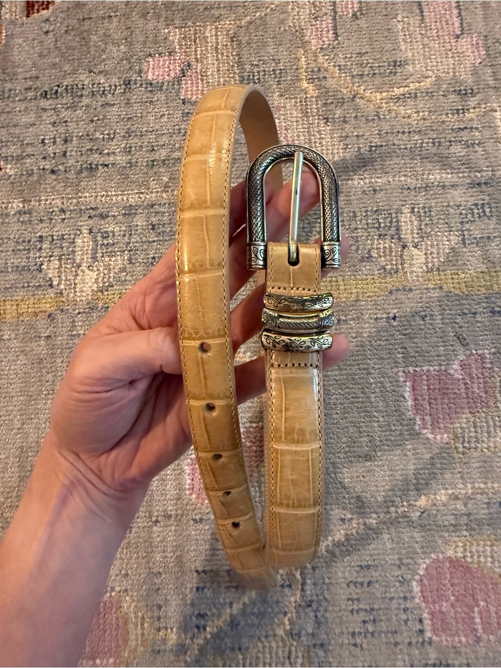 Brighton Classics Tan S/M Leather Crocodile Belt